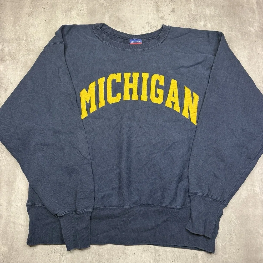 Vintage Michigan Wolverines Sweatshirt Mens XL Blue Champion Reverse Weave Crew